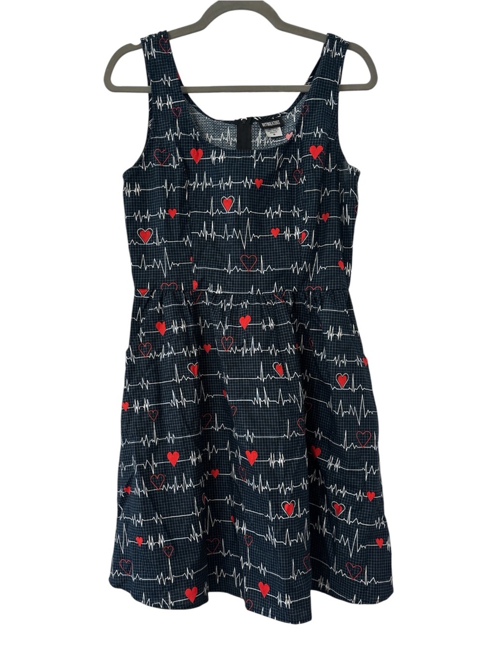 Retrolicious EKG Heart Beat Pattern A-Line Dress in Navy Blue Size Medium